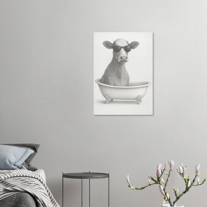 Cool Cow in Bathtub Art Print - Unique Pencil Drawing Poster