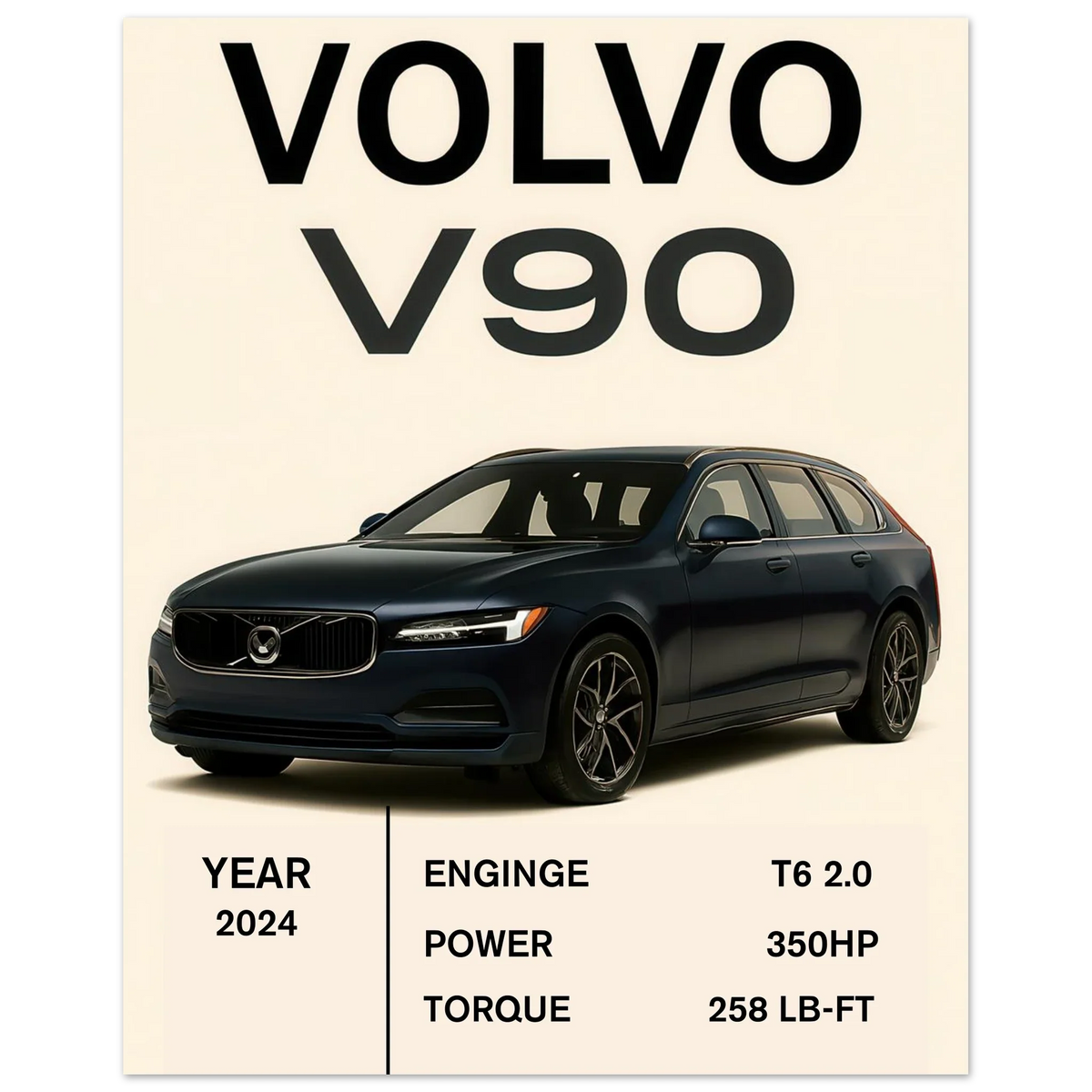 Volvo V90 2024 Art Print: Elegant Swedish Design for Your Space