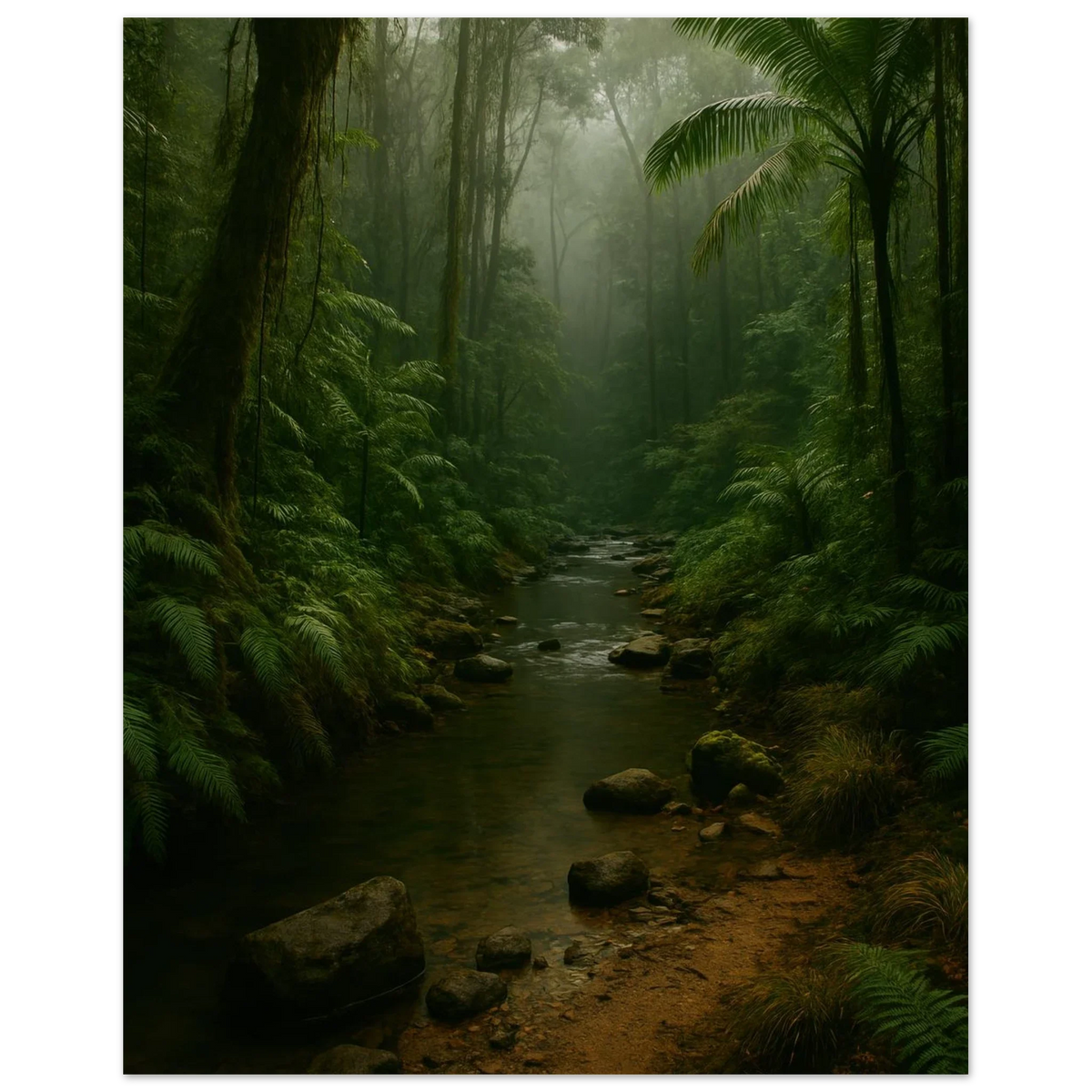 Misty Emerald Jungle River Poster - Premium Nature Wall Art