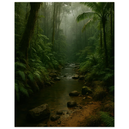 Misty Emerald Jungle River Poster - Premium Nature Wall Art