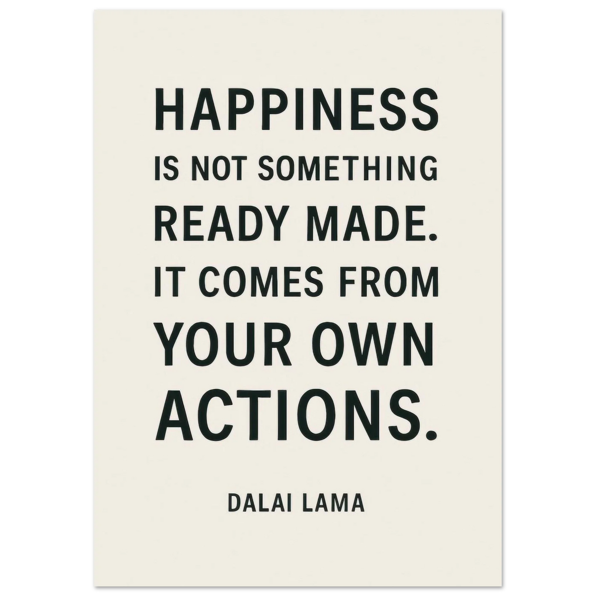Dalai Lama 'Happiness' Quote Art Poster - Minimalist Black & Cream Inspirational Print in Various Sizes