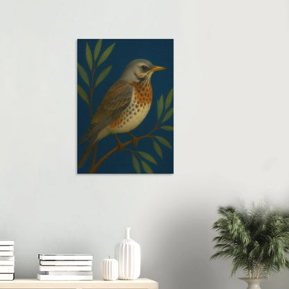 Fieldfare Bird on Branch Art Print – Vibrant Woodland Wildlife Wall Decor for Nature Lovers, in Various Sizes