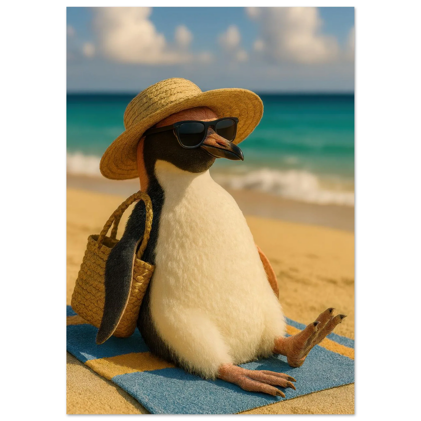 Djur: "Beach Bum Penguin" – Avkopplande Konsttryck för En Touch av Sommarglädje