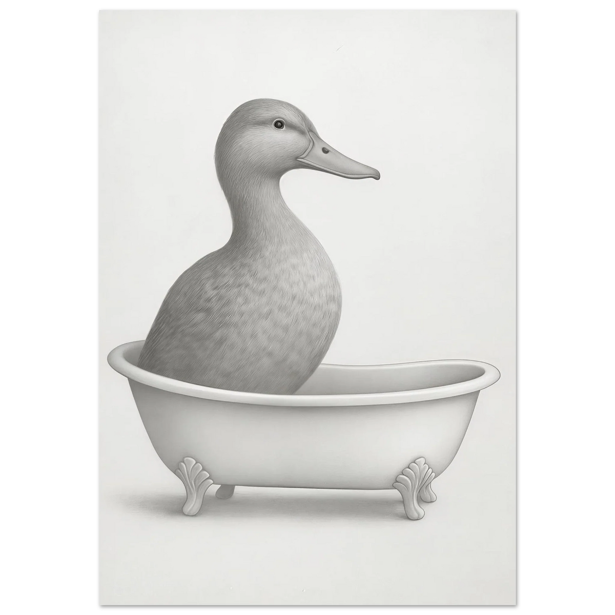 Charming Duck in Bathtub Pencil Sketch Art Print – Whimsical Wall Decor in Various Sizes