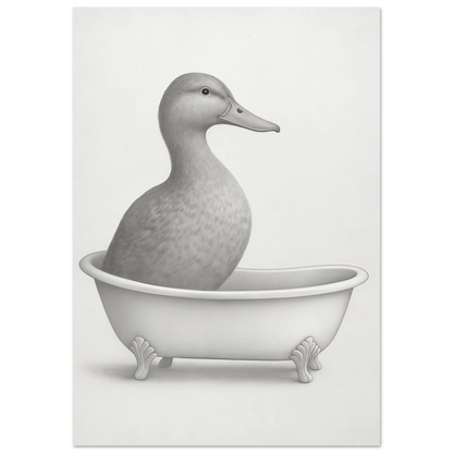 Charming Duck in Bathtub Pencil Sketch Art Print – Whimsical Wall Decor in Various Sizes