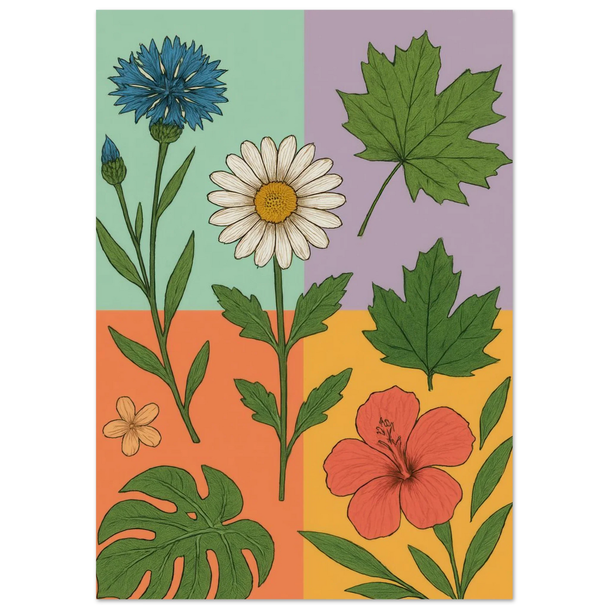 Frukter Botanisk Konsttryck – Levande Blommor och Blad på Premium Papper, Välj Din Storlek