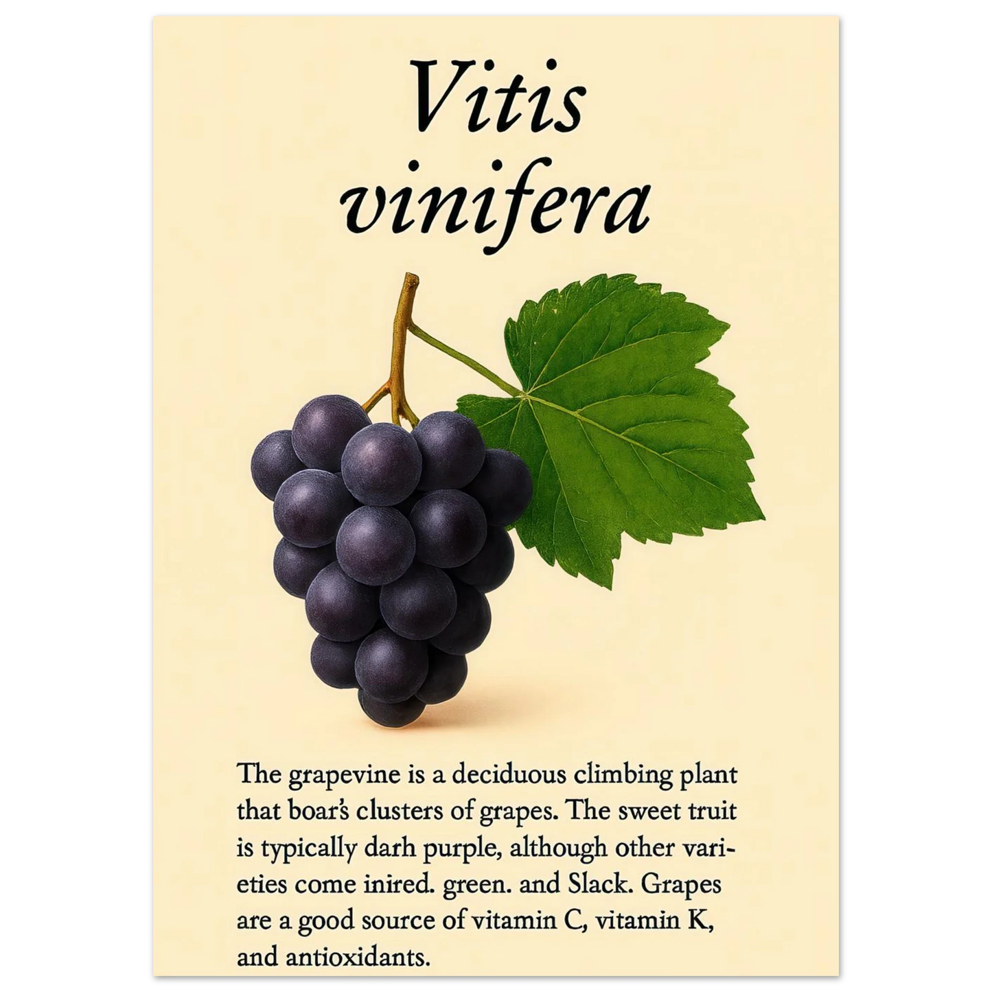 Frukter Vitis Vinifera Poster - Botanisk Druvkonsttryck på Premium Halvblankt Papper