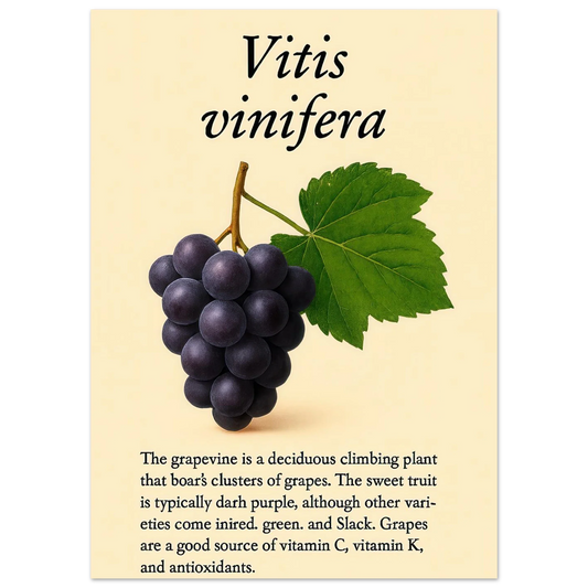 Frukter Vitis Vinifera Poster - Botanisk Druvkonsttryck på Premium Halvblankt Papper