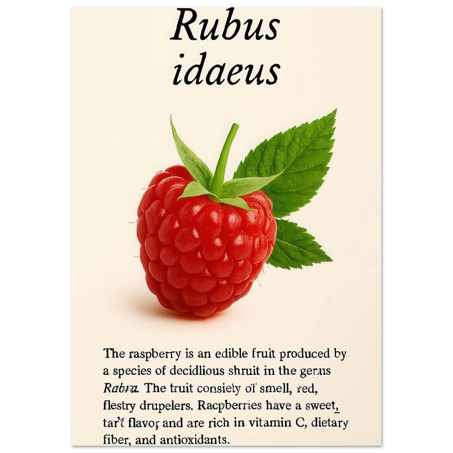 Frukter: Vibrant Rubus Idaeus Raspberry Botanical Art Print – Rich Red Hues for Your Home or Kitchen