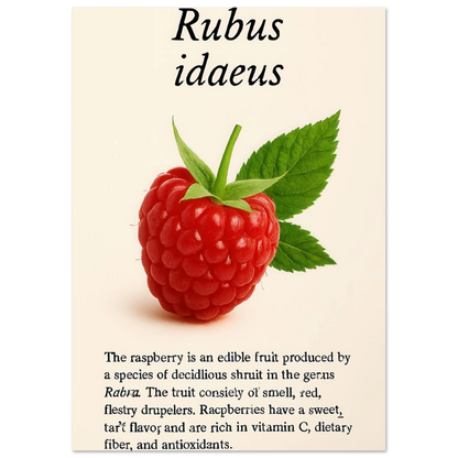 Frukter: Vibrant Rubus Idaeus Raspberry Botanical Art Print – Rich Red Hues for Your Home or Kitchen
