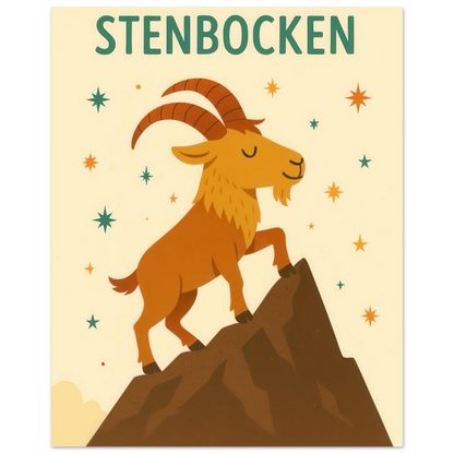 Stenbocken Zodiac Konsttryck: Charmigt Berggetmotiv på Premium Halvblankt Papper