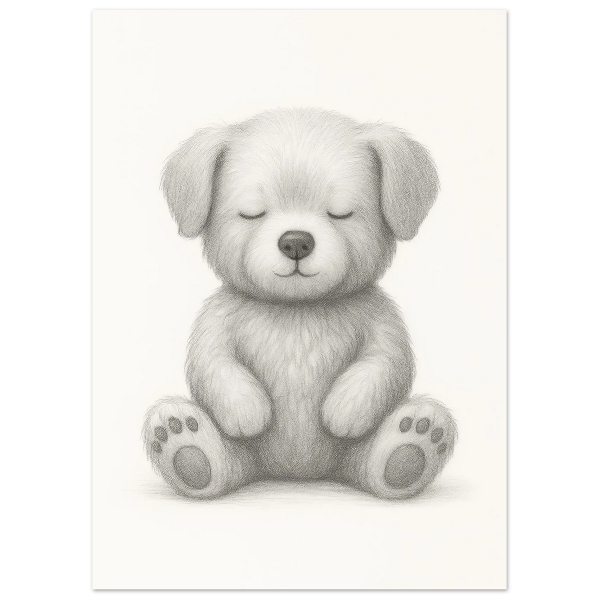 Sleepy Puppy Pencil Sketch Art Print - A Calming & Adorable Nursery Decor Poster