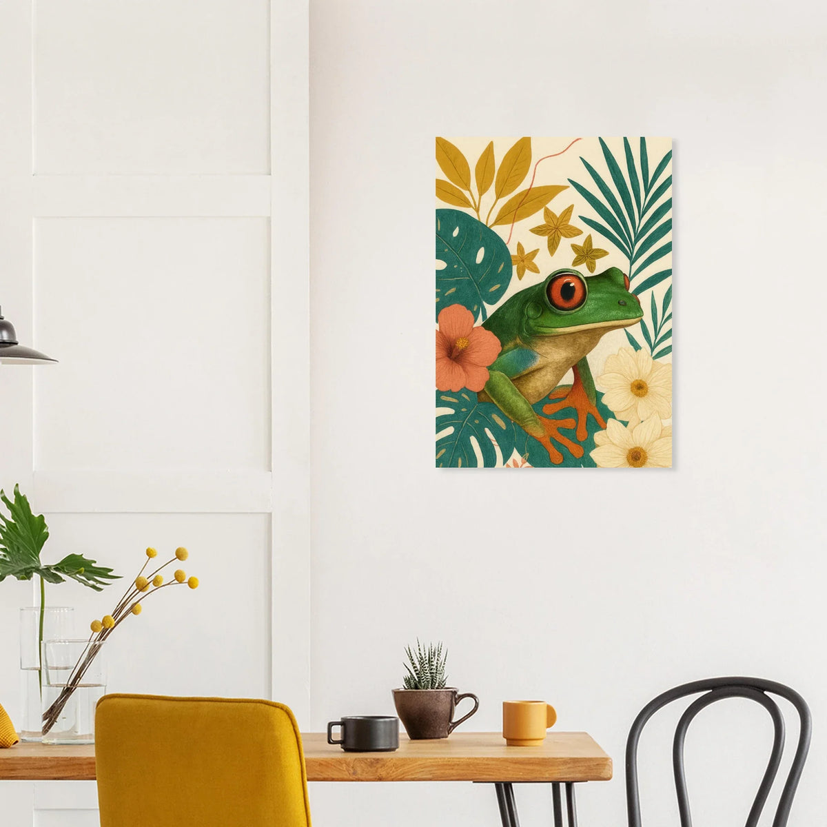 Tropisk Djurkonst: Levande Groda & Blommor – Väggkonsttryck i 5 Storlekar