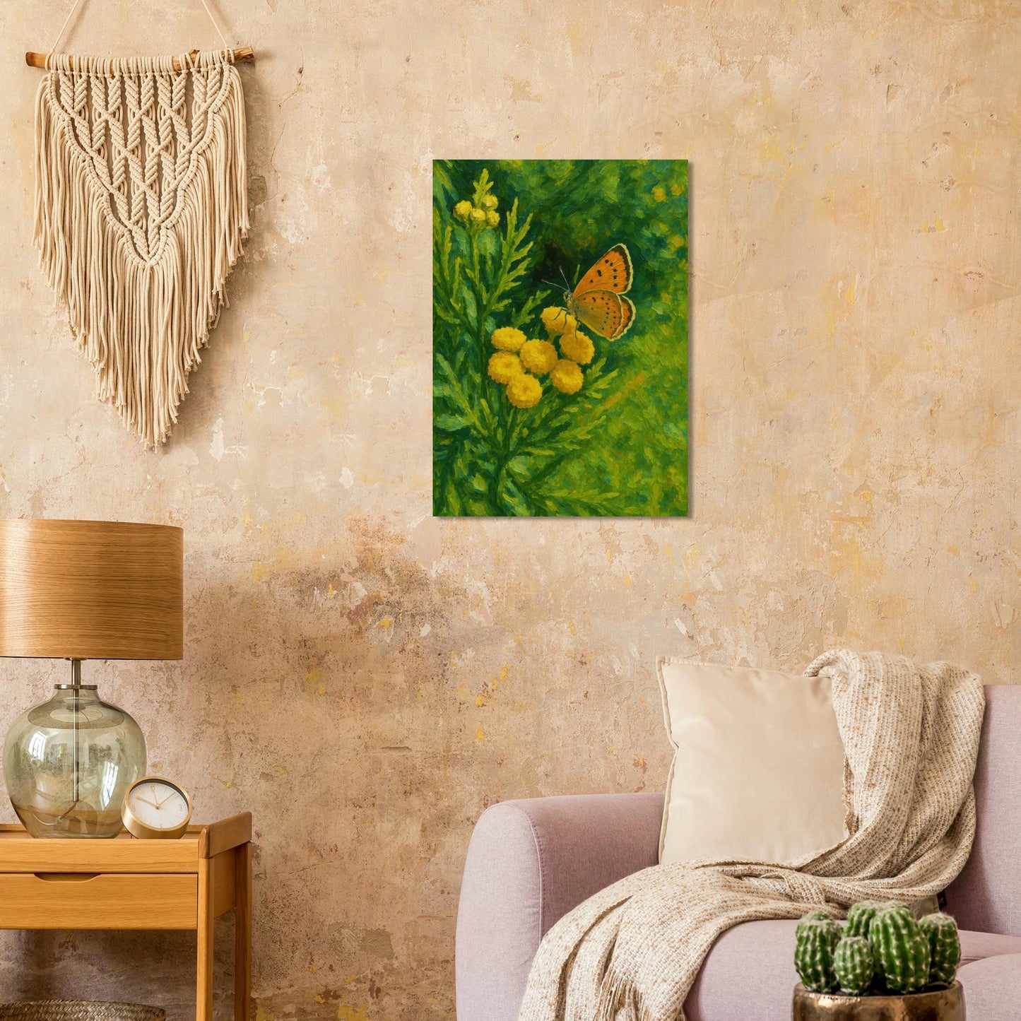Vibrant Impressionist Butterfly & Yellow Flowers Art Print – Choose Your Perfect Size