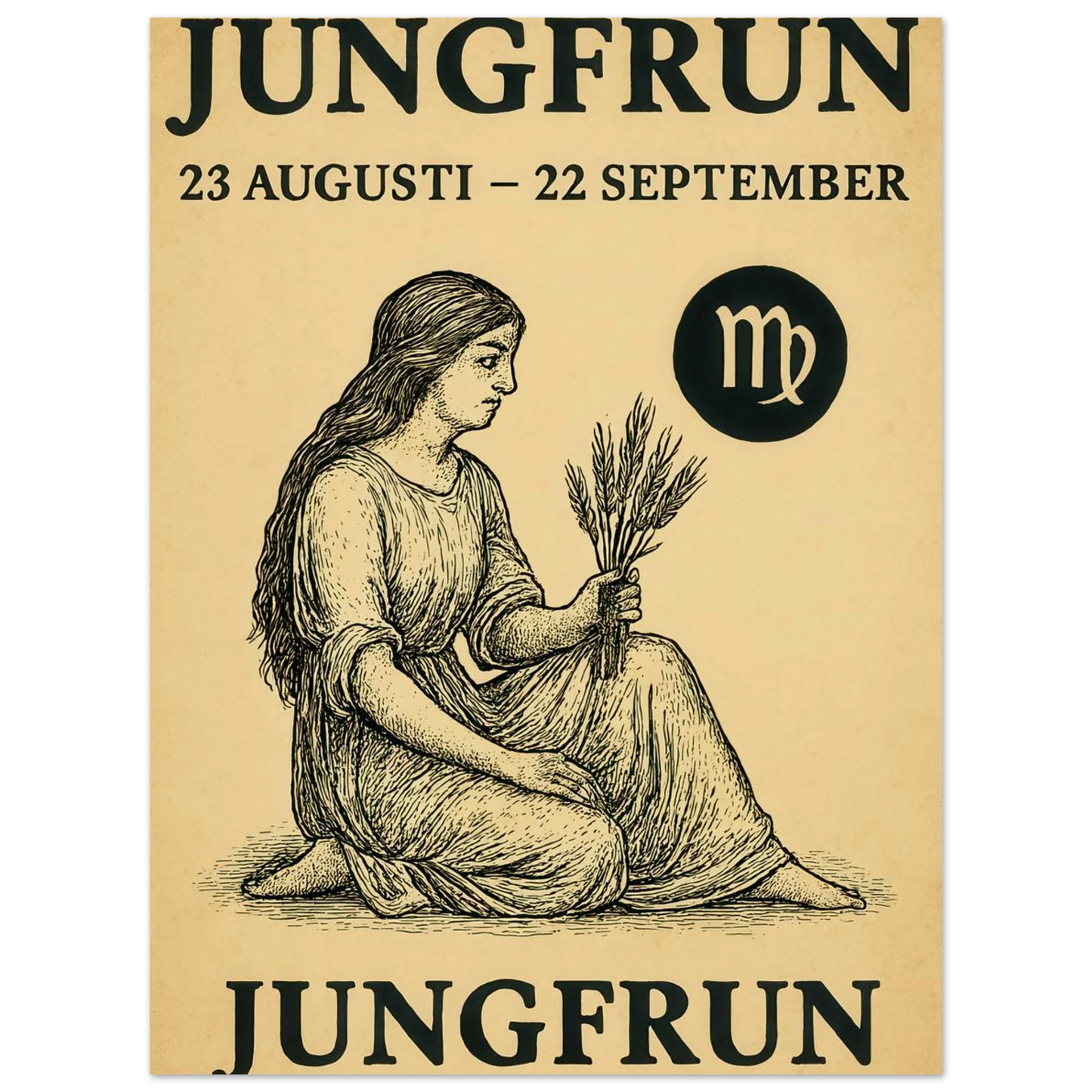 Vintage Virgo Zodiac Art Print – Jungfrun Swedish Astrology Poster with Classic Style