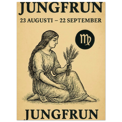 Vintage Virgo Zodiac Art Print – Jungfrun Swedish Astrology Poster with Classic Style
