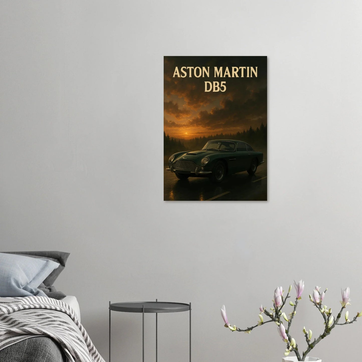 Aston Martin DB5 Sunset Drive Poster – Timeless Elegance in Premium Print