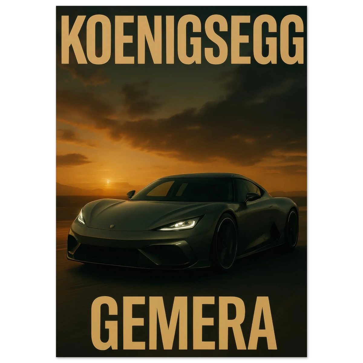 Koenigsegg Gemera Sunset Drive Poster – Premium Automotive Art Print for Car Enthusiasts