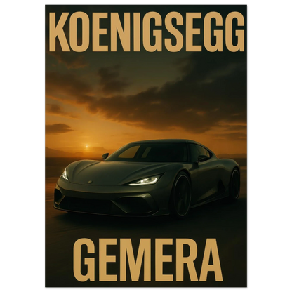 Koenigsegg Gemera Sunset Drive Poster – Premium Automotive Art Print for Car Enthusiasts