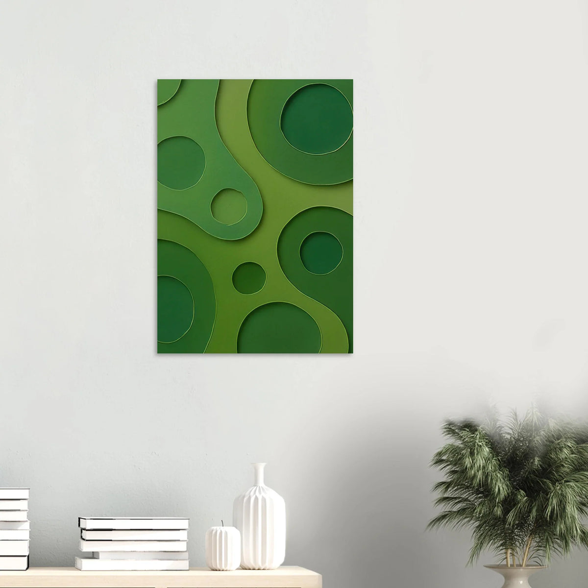 Abstract Organic Green Shapes Art Print | Minimalist Layered Nature-Inspired Wall Art in Various Sizes
