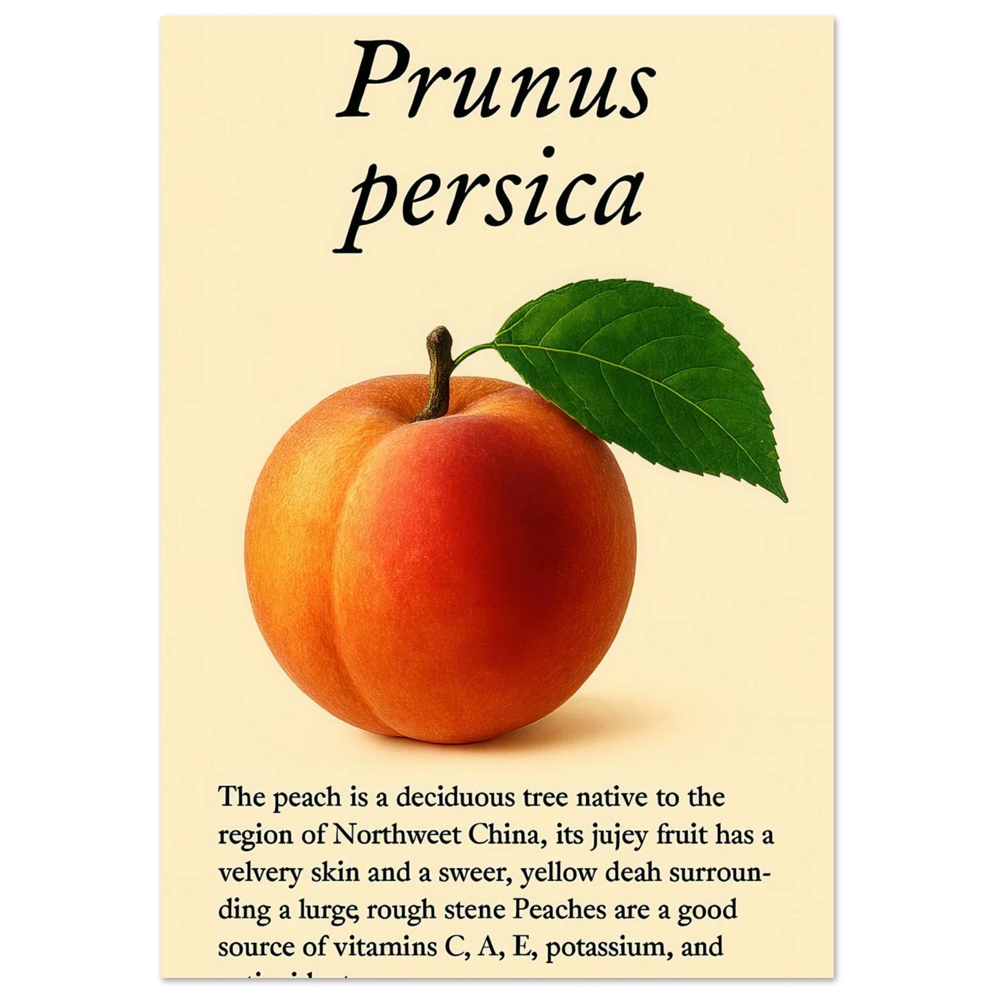 Frukter: Fresh Peach Botanical Art Print – Vibrant & Velvety 'Prunus persica' Poster in Your Choice of Sizes