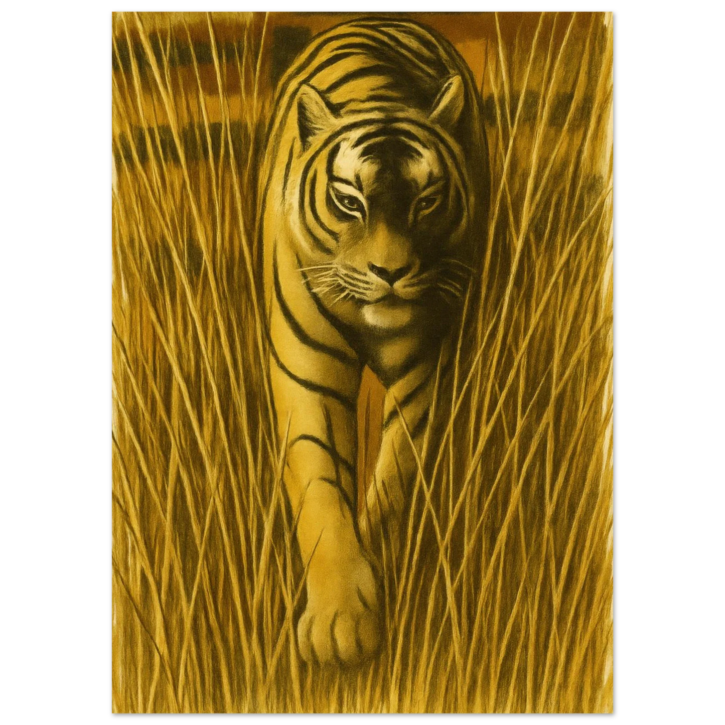 Majestic "Tiger in Tall Grass" Vintage Wildlife Art Print – Premium Quality Poster