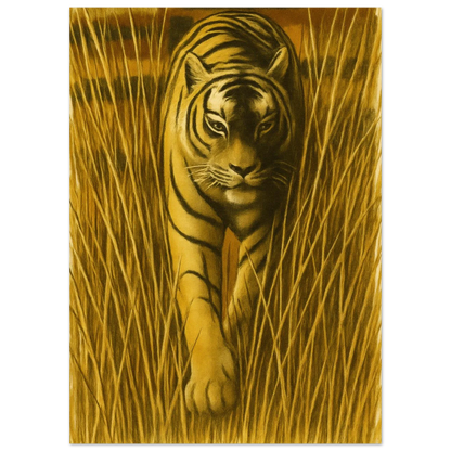 Majestic "Tiger in Tall Grass" Vintage Wildlife Art Print – Premium Quality Poster
