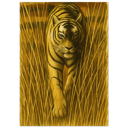 Majestic "Tiger in Tall Grass" Vintage Wildlife Art Print – Premium Quality Poster