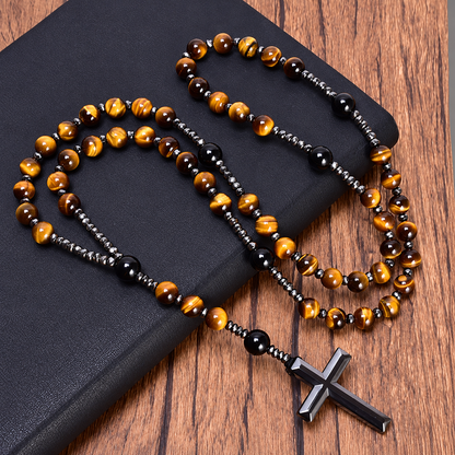 Stone Bead Cross Necklace