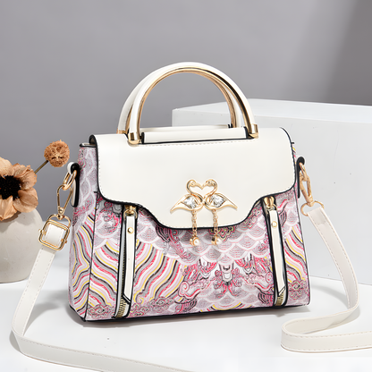 Bird-Charm Printed Shoulder Bag