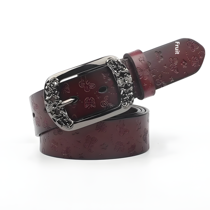 Embossed Butterfly Leather Belt