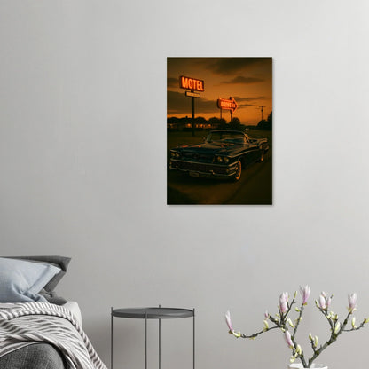 Vintage Sunset Motel Drive: Classic Car Poster - Timeless Retro Vibes
