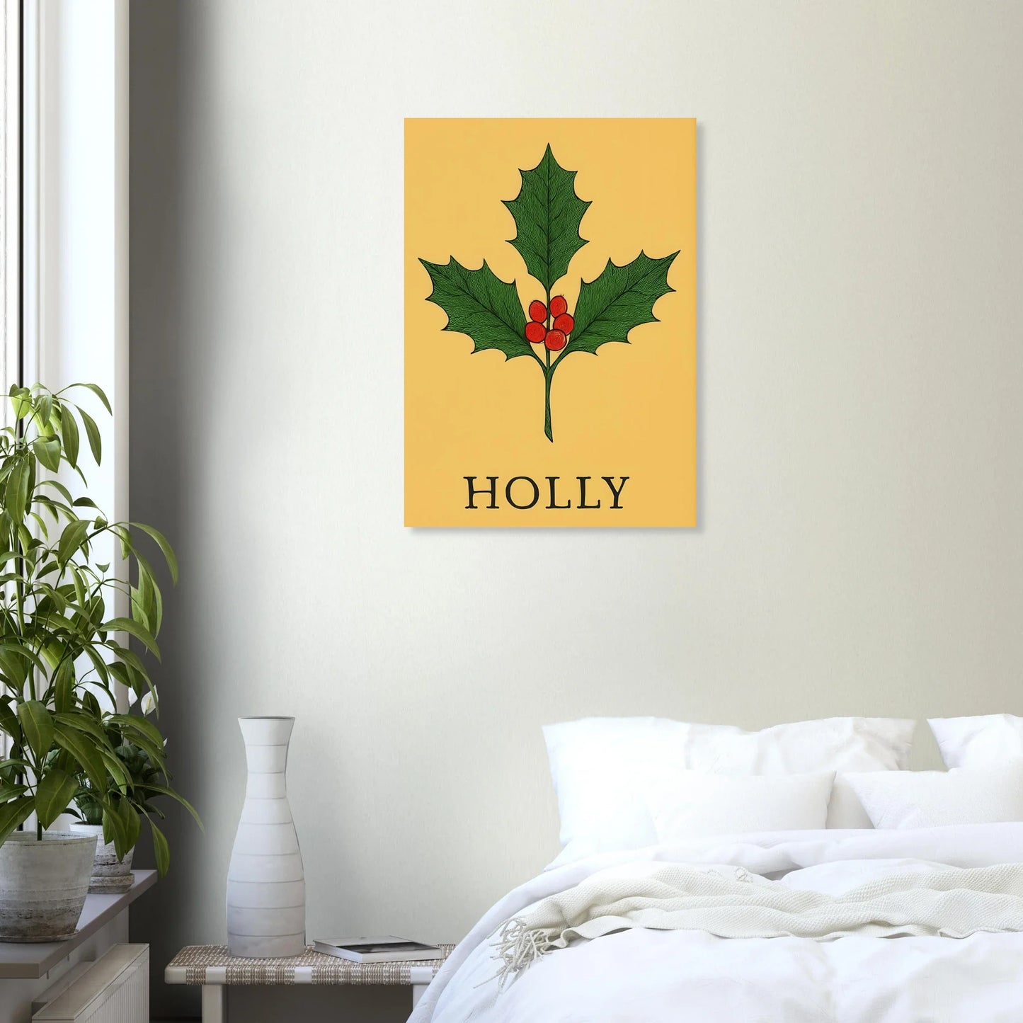 Frukter Botanisk Holly Print – Tidlös Väggkonst med Lyserande Bär & Löv i Dina Val av Storlekar