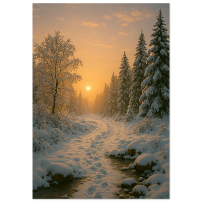 Winter Sunset Wonderland Poster - Golden Hour Forest Landscape Art Print in Various Sizes