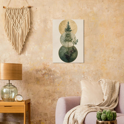 Zen Forest Harmony Abstract Art Poster – Nature-Inspired Green & Gold Modern Wall Decor in Multiple Sizes