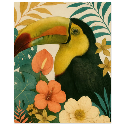 Tropisk Toucan Konsttryck - Djärva Djur & Blommor i Varma Toner