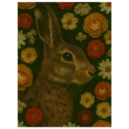 Djur - Mystisk Kanin Bland Blommor Poster - Premium Konsttryck
