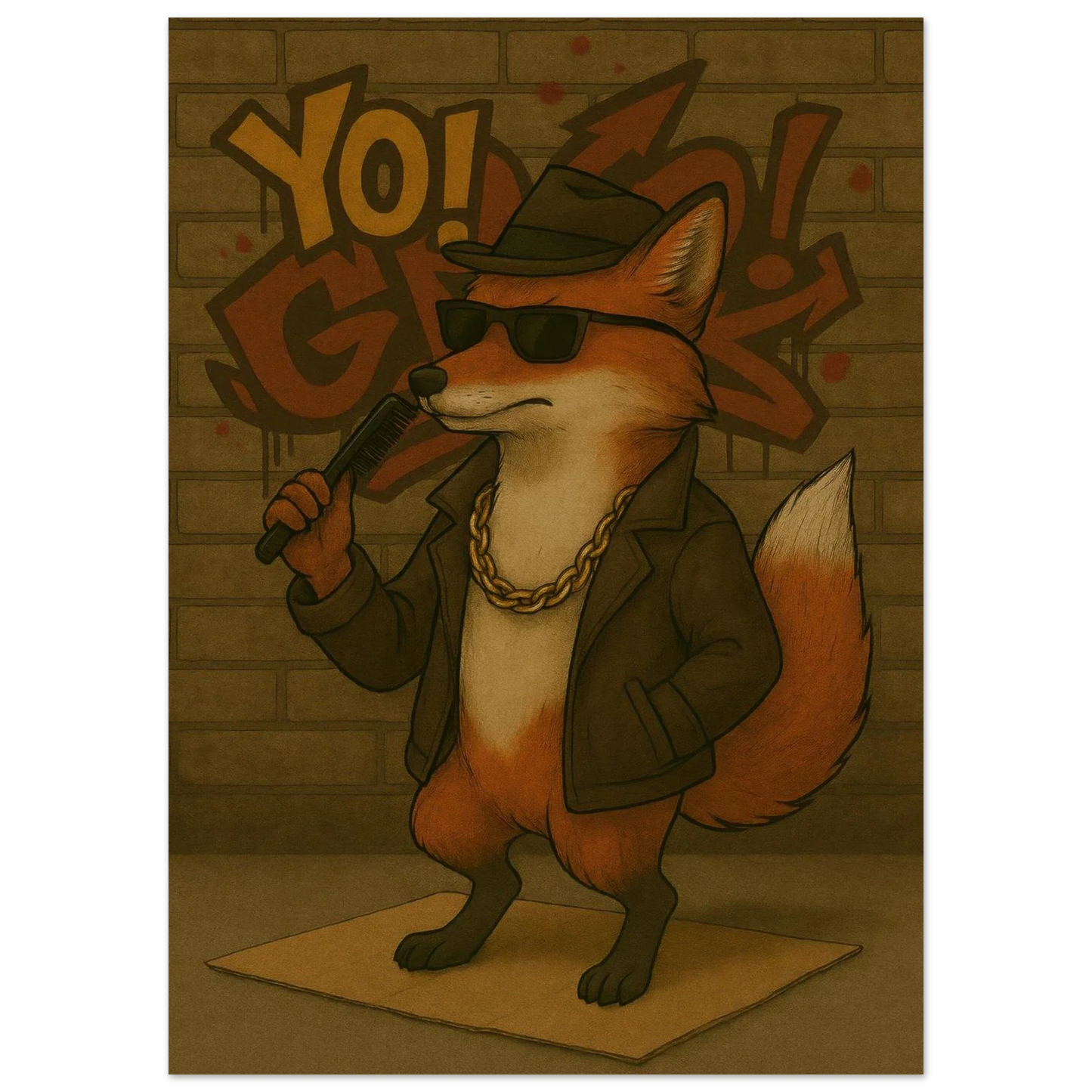 Urban Fox King: Hip-Hop Inspired Art Poster – Available in 29 Sizes