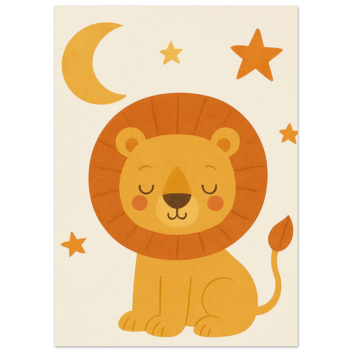 Sleepy Lion Cub Poster - Whimsical Nursery Art in Warm Gold & Orange Hues