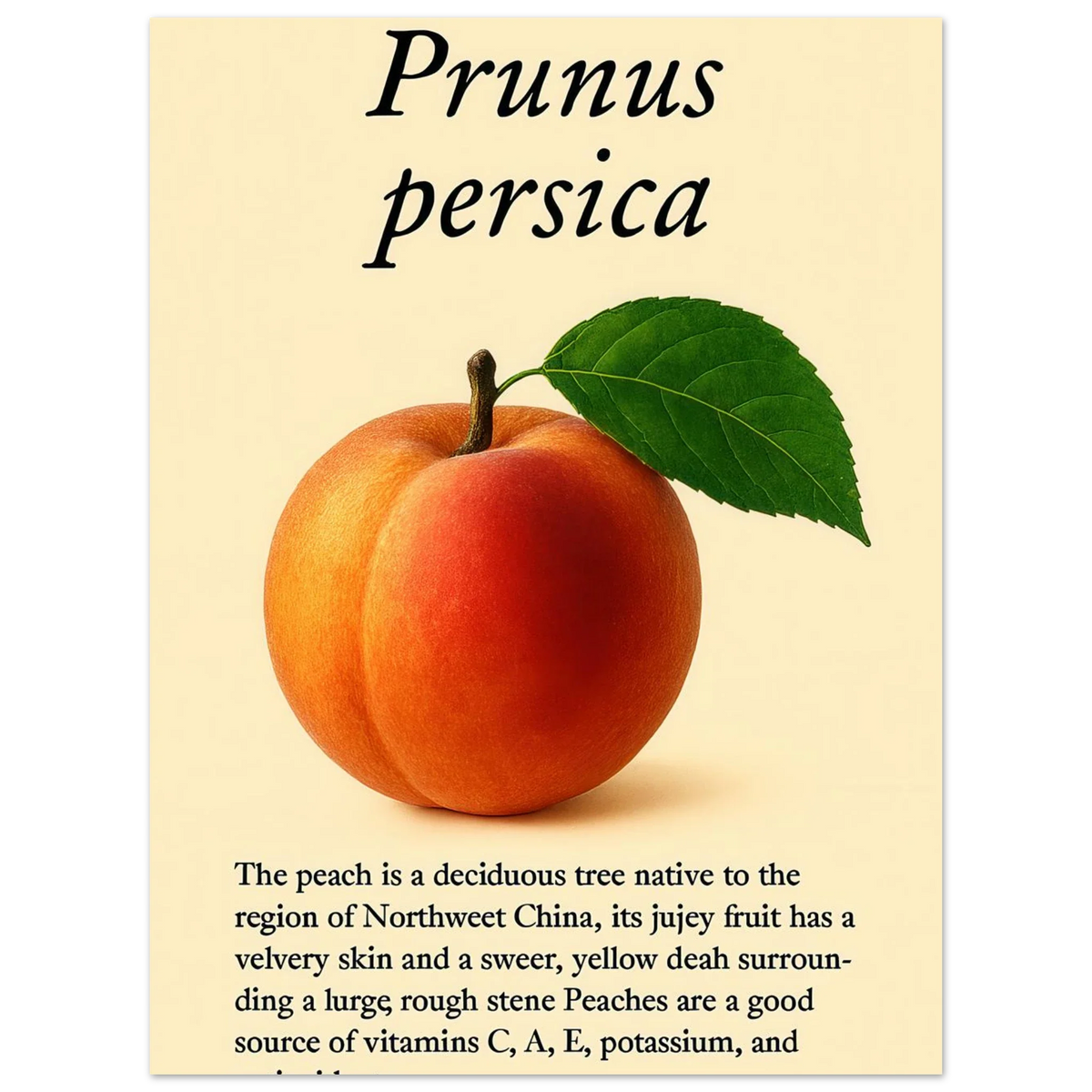 Frukter: Fresh Peach Botanical Art Print – Vibrant & Velvety 'Prunus persica' Poster in Your Choice of Sizes