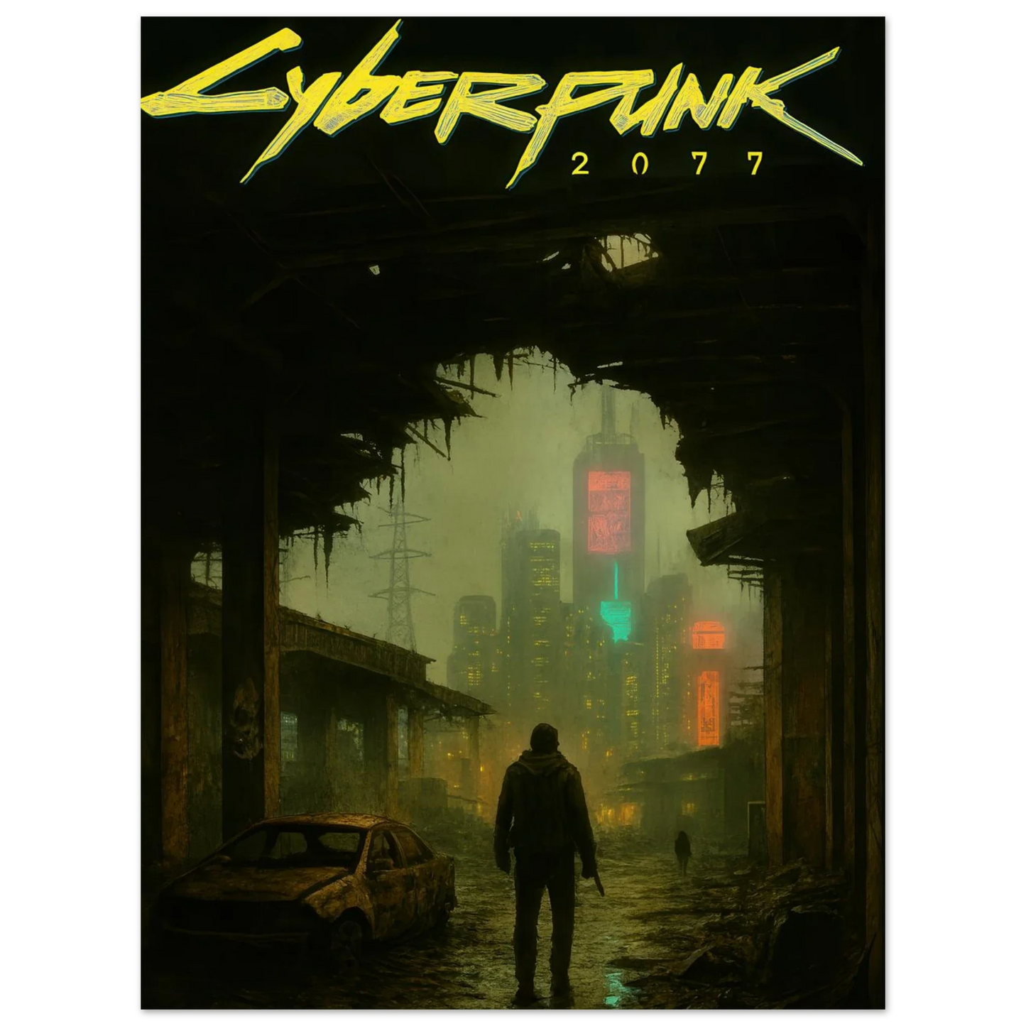 Cyberpunk Poster - Övergiven Stad Art Print on Premium Paper
