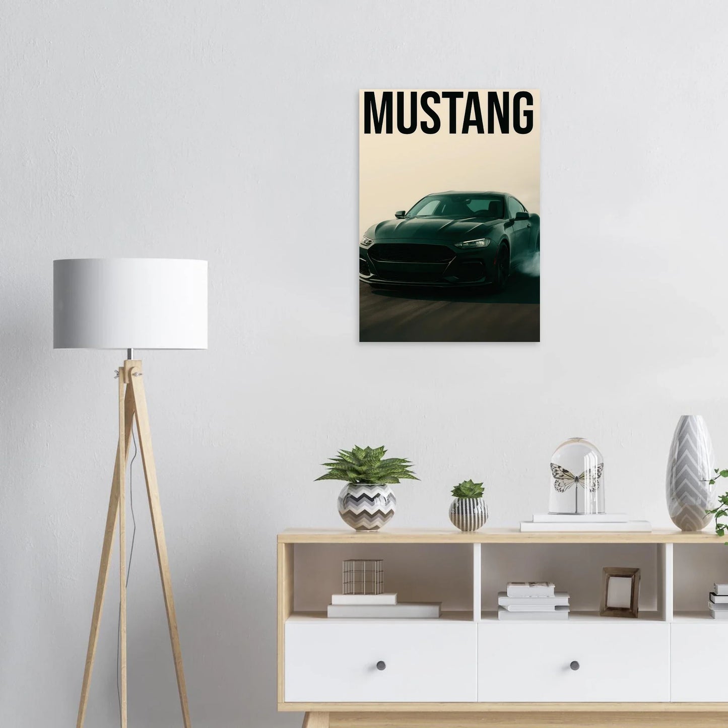 Mustang Performance Konsttryck - Svart Sportbil i Action på Högkvalitativt Papper