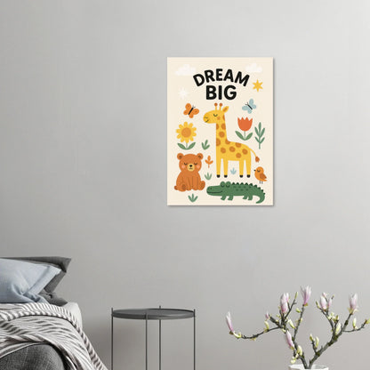 Safari Friends 'Dream Big' Kids Poster - Adorable Nursery Wall Art in Multiple Sizes