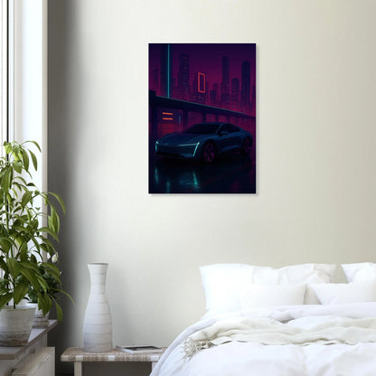 Neon Night Rider: Futuristisk Bilkonsttryck i cyberpunkstil