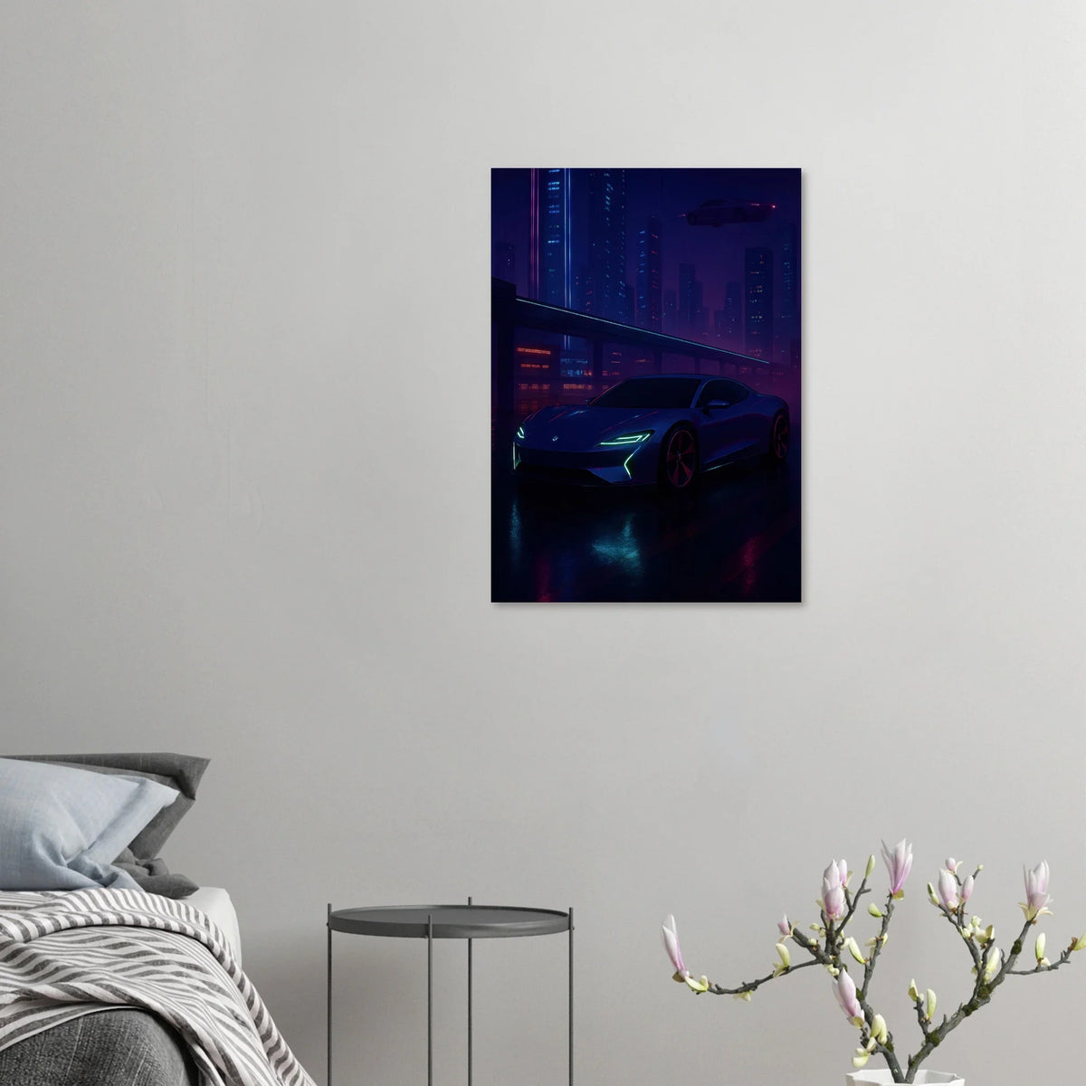 Framtidens Färd: Neo-Noir Stadsvy med Bil Art Print – Välj Din Perfekta Storlek