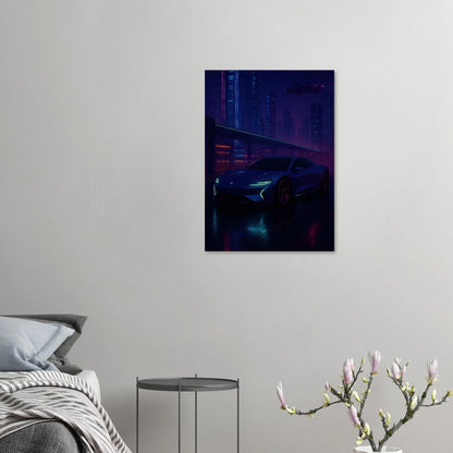 Framtidens Färd: Neo-Noir Stadsvy med Bil Art Print – Välj Din Perfekta Storlek