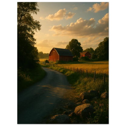 Golden Hour Farm Road Poster - Serene Rural Landscape Print for Your Home