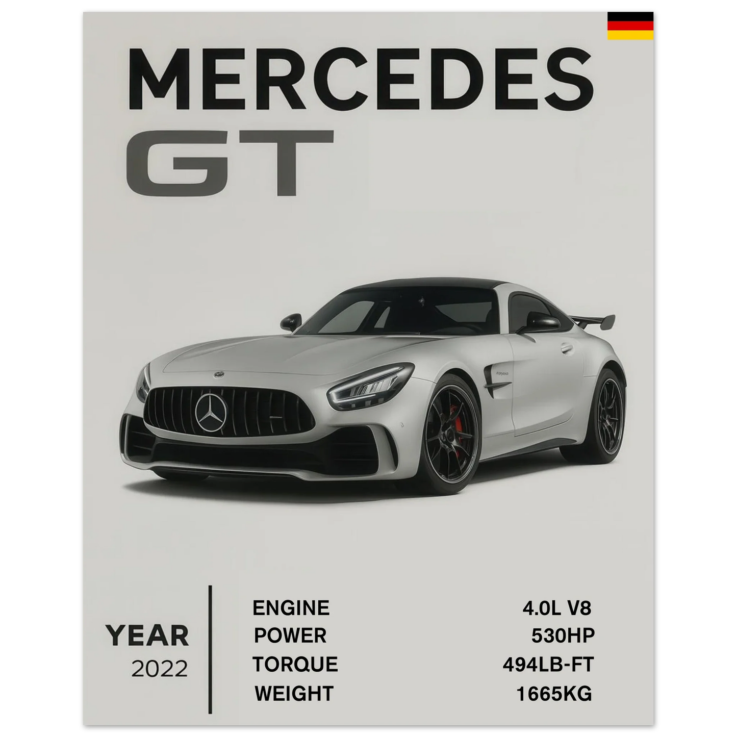 Mercedes GT 45: German Engineering Specs Poster Print – Elevate Your Space with Automotive Artistry
