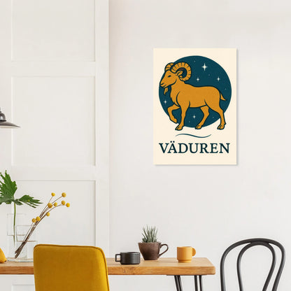 Väduren Stjärntecken Konsttryck – Guldbock i Retrodesign – Zodiac Väggkonst i Olika Storlekar