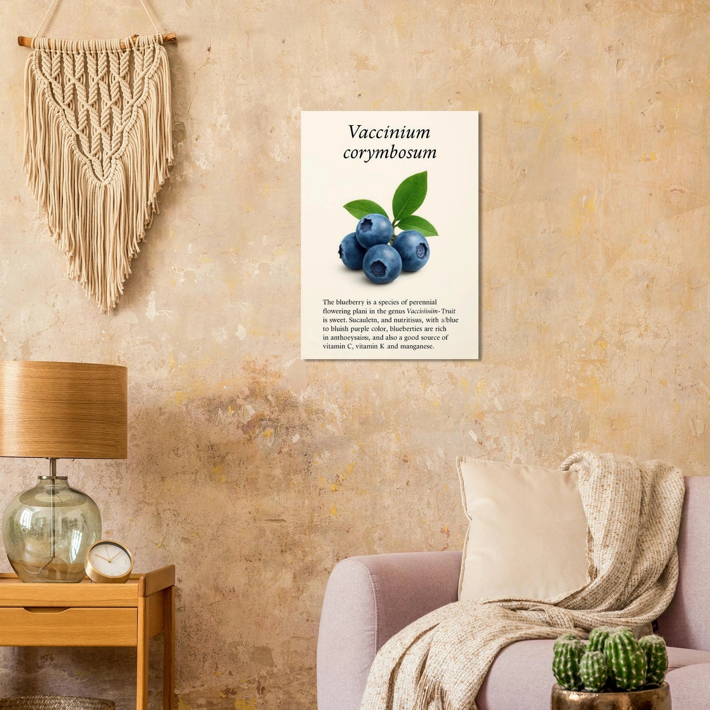 Frukter Botanisk Poster: Vaccinium Corymbosum (Blåbär) Konsttryck med levande blå nyanser och din valda storlek